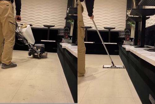 広島市中区にて床洗浄ワックス